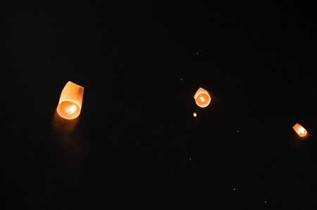 Beautiful Unfounded floating lanthern  on Yi Peng festival and Loy Krathong day. Chiang Mai,Thailand.の写真素材
