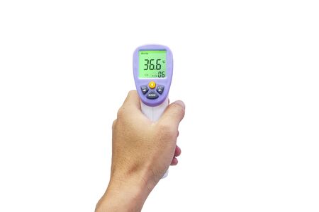 Thermometer Gun Isometric Medical Digital Non-Contact Infrared Sight Handheld Forehead Readings. Temperature Measurement Device isolated on white background.の写真素材