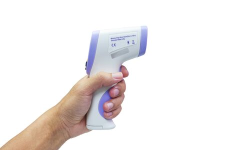 Thermometer Gun Isometric Medical Digital Non-Contact Infrared Sight Handheld Forehead Readings. Temperature Measurement Device isolated on white background.の写真素材