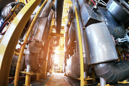 oil & gas processing piping plant as show inside of a modern industrial power plant for business industry concept.の写真素材