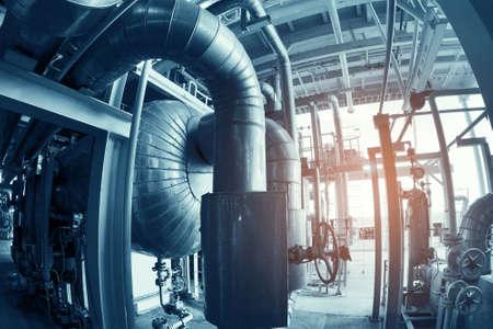 Industry plant concept,Equipment, cables and piping as found inside of a modern industrial power...