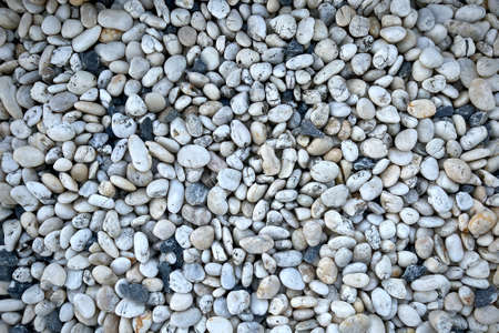 Smooth round pebbles texture background. Pebble sea beach close-up, dark wet pebble and gray dry pebble.の写真素材