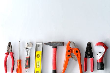 Tools for repairing top view on white background for maintenance and repairing concept.の写真素材