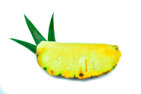 Pineapple.Fruit.Sliced.Exposing yellow flesh.Sour taste.Sweet.Isolated.On a white background.の写真素材