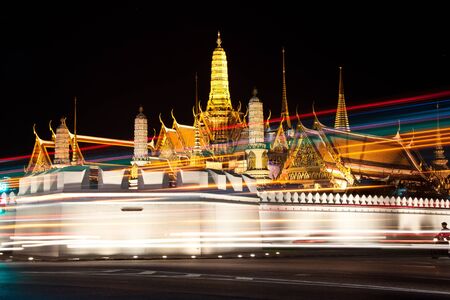 night view of grand palace in bangkok, thailand のeditorial素材