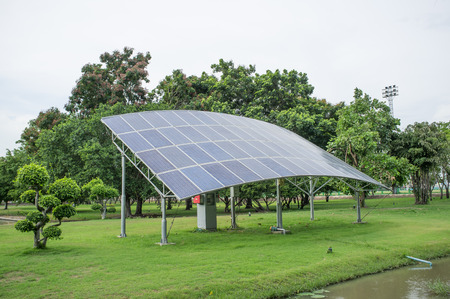 Electric photo voltaic solar panels cells in the garden