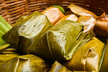 Thai dessert made from banana and glutinous riceの写真素材