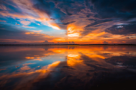 colorful of landscape rural river in twilightの写真素材