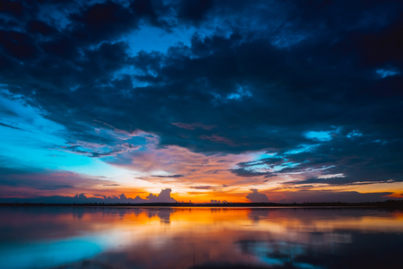 colorful of landscape rural river in twilightの写真素材