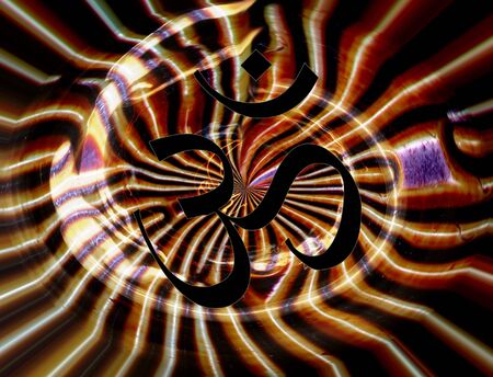 A spiritual background of a dark 'OM' radiating power.の写真素材