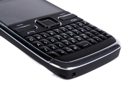 A QWERTY keyboard of a smartphone, on white background.の写真素材