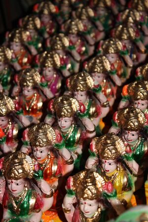 Old Idols of Indian Goddess Laxmi in a potters shop.のeditorial素材