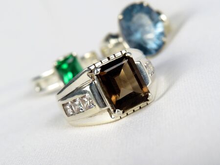 A silver ring with semi precious gemstone called the smoky quartz.の写真素材