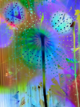 A background with abstract floral and dot patterns and vivid colorsの写真素材