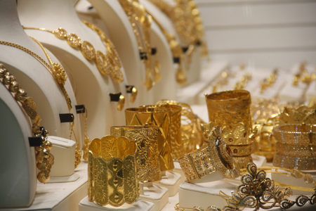 Precious ornaments made in real gold in different designs and patternsの写真素材