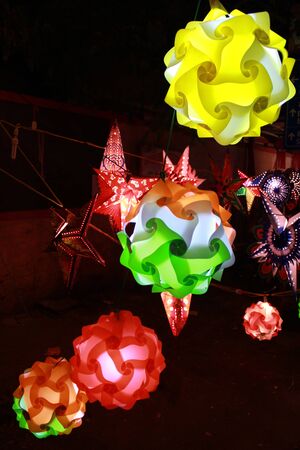Diwali lanterns in non traditional shape and sizes made in China have inflitrated in Indian markets.の写真素材