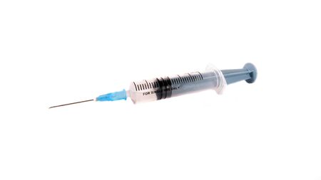 A medicine vaccine injection syrtings isolated on white studio background.                               の写真素材
