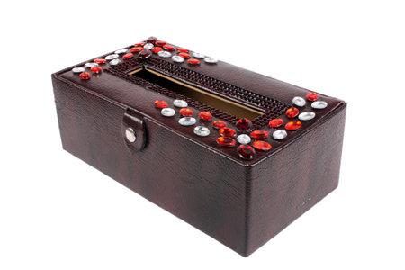 A luxurious box made of leather studded with decoration stones for keeping tissues.の写真素材