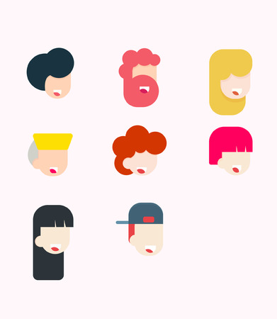 Man and women face, People face, Character set, Flat design vector illustrationのイラスト素材