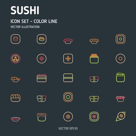 Sushi Outline icons. Simple set of sushi vector outline icon. Japan food, Vector icon.のイラスト素材