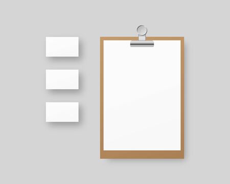 Corporate identity template set. Business stationery mockup with clipboard, paper, business cards. Mockup vector isolated. Template design. Realistic vector illustration.のイラスト素材