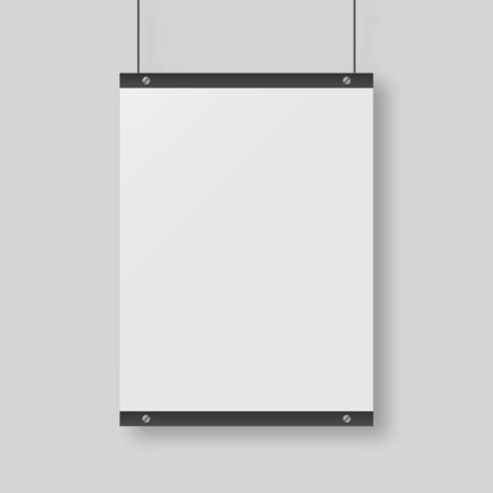 Blank white paper isolated on grey background. Mockup vector isolated. Template design. Realistic vector illustration.のイラスト素材