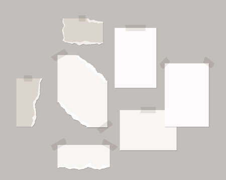 Mood board mockup template. Empty sheets of white paper on the wall with shadow overlay. Mockup vector isolated. Template design. Realistic vector illustration.のイラスト素材