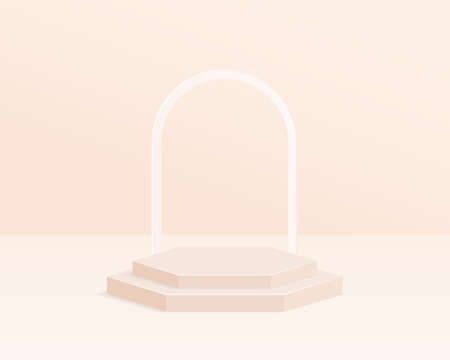 Empty cylinder podium on minimal background. Abstract minimal scene with geometric shape object. Design for product presentation. 3d vector illustration.のイラスト素材