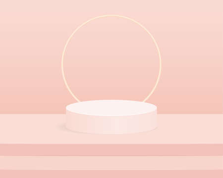 Empty cylinder podium on minimal background. Abstract minimal scene with geometric shape object. Design for product presentation. 3d vector illustration.のイラスト素材