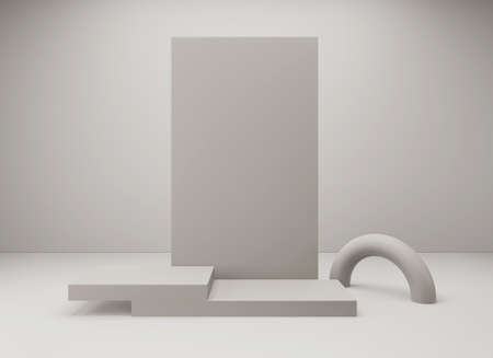 Abstract minimal scene with geometrical forms. Empty cylinder podium on minimal background. Design...