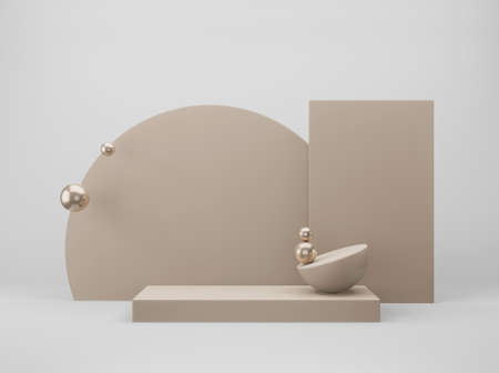 Abstract minimal scene with geometrical forms. Empty cylinder podium on minimal background. Design for product presentation. 3D rendering.の写真素材