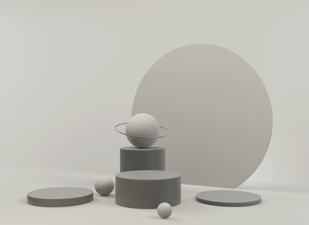 Abstract minimal scene with geometrical forms. Empty podium display on minimal background. Design for product presentation. 3D rendering.の写真素材