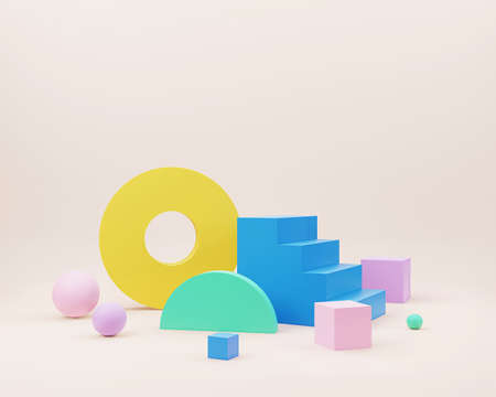 Abstract minimal scene with geometrical forms. Empty podium display on minimal background. Design...