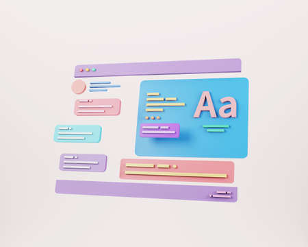 Web development and web UI-UX design concept. Web building and SEO optimization marketing. 3d rendering.の写真素材