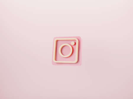 Instagram logo on pink background. Instagram 3d icon. 3d rendering.のeditorial素材