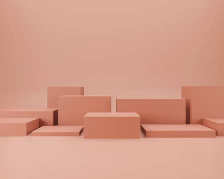 Abstract minimal scene with geometrical forms. Empty podium display on minimal background. Design for product presentation. 3D rendering.の写真素材