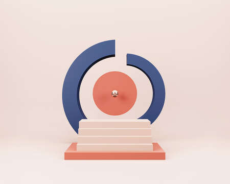 Abstract minimal scene with geometrical forms. Empty podium display on minimal background. Design for product presentation. 3D rendering.の写真素材
