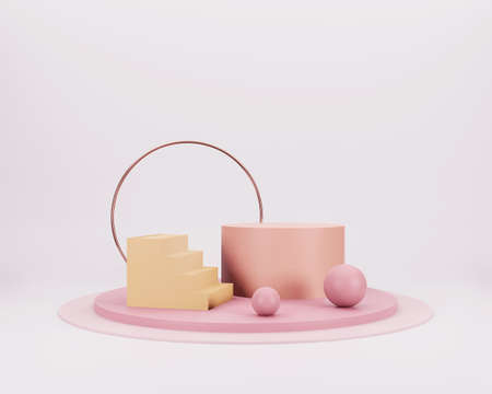 Abstract minimal scene with geometrical forms. Empty podium display on minimal background. Design...