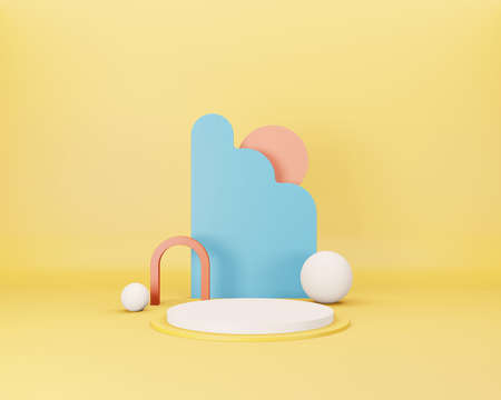 Abstract minimal scene with geometrical forms. Empty podium display on minimal background. Design...