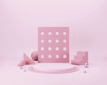 Abstract minimal scene with geometrical forms. Empty podium display on minimal background. Design for product presentation. 3D rendering.の写真素材