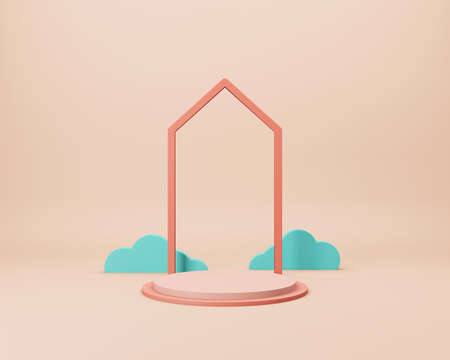 Abstract minimal scene with geometrical forms. Empty podium display on minimal background. Design...