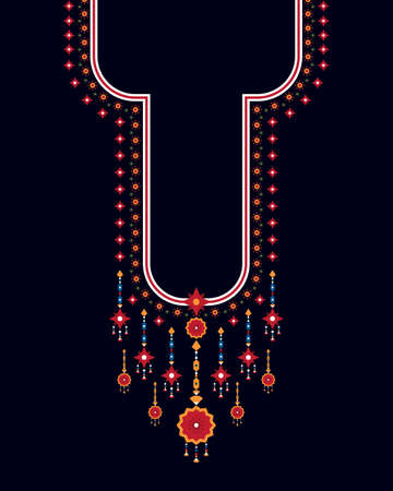 Geometric ethnic oriental pattern. Necklace embroidery design for textile, fashion woman, background, wallpaper, clothing and wrapping. Vector illustration.のイラスト素材