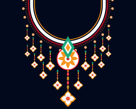 Geometric ethnic oriental pattern. Necklace embroidery design for textile, fashion woman, background, wallpaper, clothing and wrapping. Vector illustration.のイラスト素材