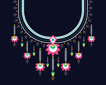 Geometric ethnic oriental pattern. Necklace embroidery design for textile, fashion woman, background, wallpaper, clothing and wrapping. Vector illustration.のイラスト素材
