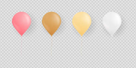 Colorful balloon set. Realistic balloon set isolated on transparent background. Design elements for anniversary, birthday party, etc. Vector illustration.のイラスト素材