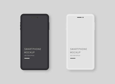 Modern black and white smartphone with blank screen. Smartphone display mockup. Mockup vector isolated. Template design. Realistic vector illustration.のイラスト素材