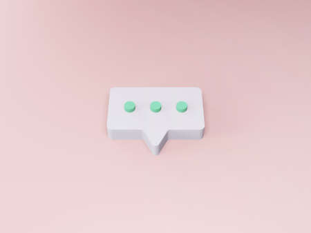 Message icon on pink background. White bubble speech icon. 3D rendering.の写真素材