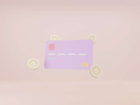 Credit or debit card with coin. Money saving and online payment concept. 3d rendering.の写真素材