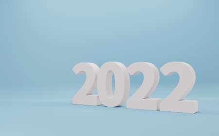 2022 on blue background. New year 2022 banner. 3D rendering.の写真素材