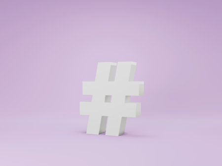 Hashtag symbol on purple background. 3D rendering.の写真素材